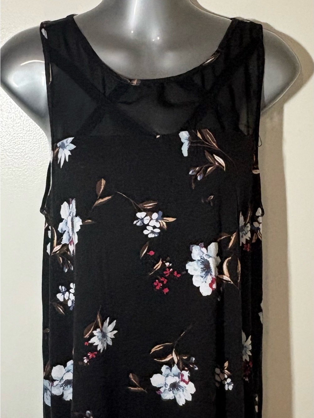 Maurices Black Floral Sleeveless TankTop With Sheer See Through Lace Top Size M